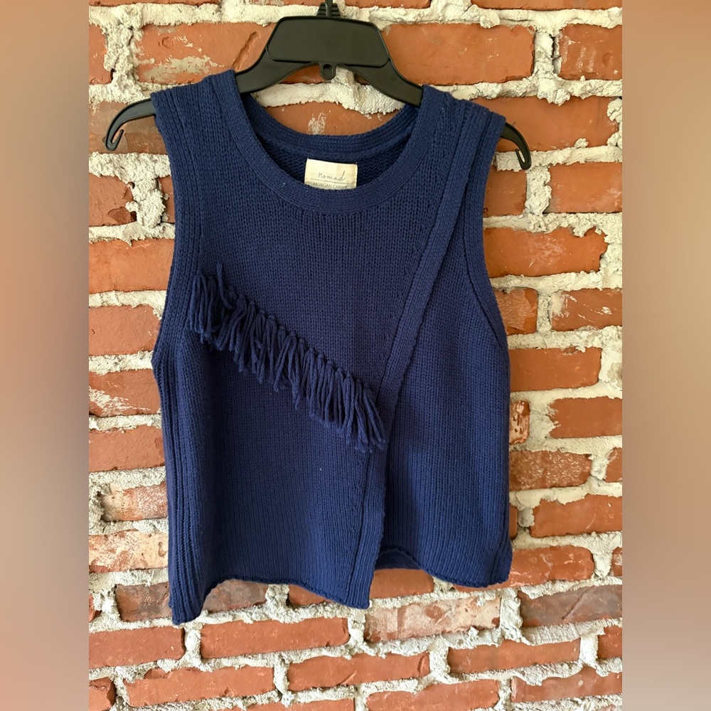 NWT Nomad Morgan Carper X Anthropologie Fringe Sweater Vest Size L